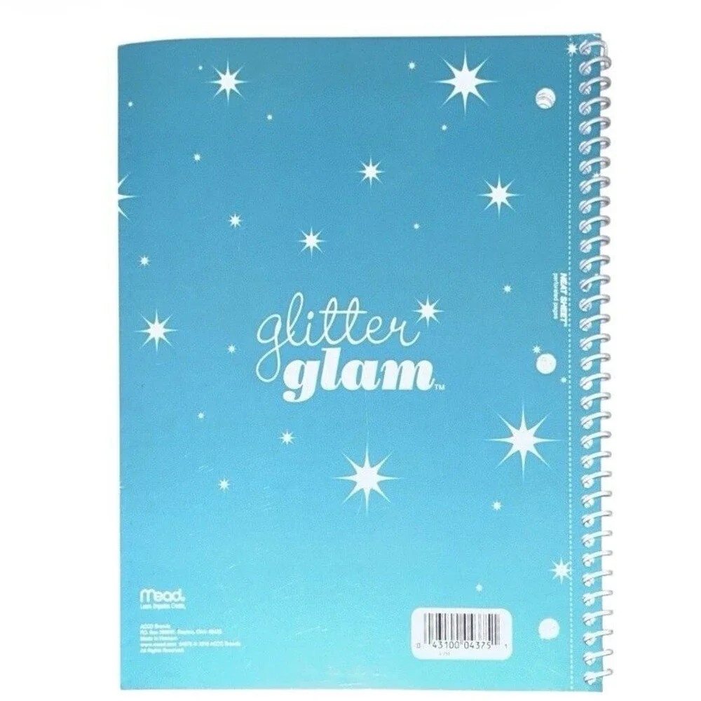 4x Mead Glitter Glam Sparkle Wide Ruled Spiral Notebook 70 Sheets Each
